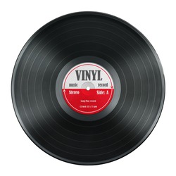 gramophone record Long played record  vinyl Carbide vintage analog music recording 12 inch 33 rpm red label  isolated over white background. This nas clipping path.
