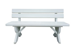  Standard table with benches on either side of the table isolated on white background. This has clipping path.                              