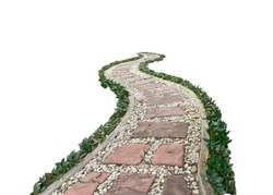 Garden walkway covered with stone isolated on white background. This has clipping path. 