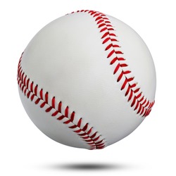 White leather baseball ball  sewn rope red used to throw and hit with wood isolated on white background. This has clipping path.                           