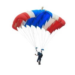 Parachute red white blue color isolated on white background. This has clipping path.