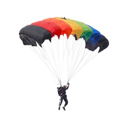 Paratrooper is controlling parachute in the air , picture isolated on white background. This has clipping path.