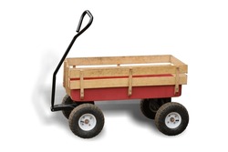 Little red farm wood wagon isolated on white background. This has clipping path. 