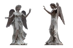 Bronze statue of an angel with wings isolated on a white background the front view. This has clipping path.