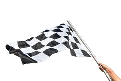 Black and white checkered flag , isolated on white.