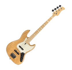 Wooden Electric Bass Guitar Isolated on White Background