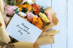Happy Friendship Day Card With Mixed Flower Bouquet