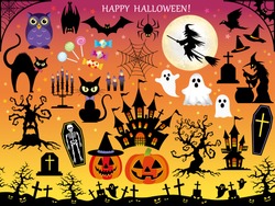 A set of assorted vector illustrations for Halloween. 
