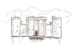 Bodiam France castle vector sketch