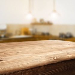 space of wooden top and retro kitchen 