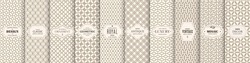 Collection of seamless ornamental elegant geometric patterns - beige symmetric vintage design. Endless grid textures. Vector repeatable antique backgrounds