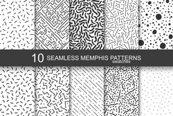 Collection of swatches memphis patterns - seamless. Retro fashion style 80-90s.
