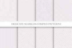 Delicate seamless striped patterns. Fabric pink textures. Tileable swatches.