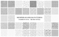 Bundle of Memphis seamless patterns. Fashion 80-90s. Black and white textures. 