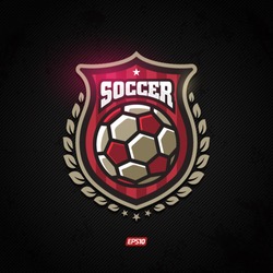 Modern vector soccer winner gold shield emblem with olive branch
