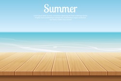 summer background blue sky with sea and wooden for display montages
