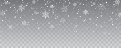 Snowflakes falling christmas decoration isolated background. White snow flying on transparent 