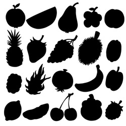 Set black silhouette various fruits on a white background. Abstract design logo. Logotype art - vector