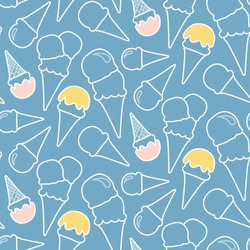 Seamless summer ice cream pattern (blue background)