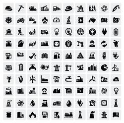 vector black industry icons set on gray