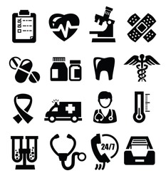 vector black medical icons set on white
