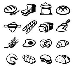 vector black bread icon set on white
