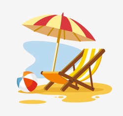 Umbrella and sun lounger on the beach. Vector illustration