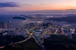 Aerial view busan city dviewer at twangandaegyo bridge in busan south korea.