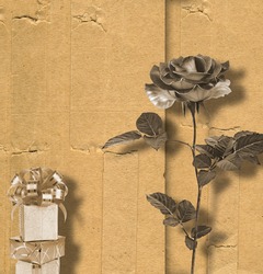 Beautiful rose on background of an old album sheet for invitation or congratulation