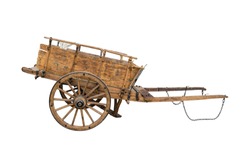 antique wooden wheelbarrow isolated on white background