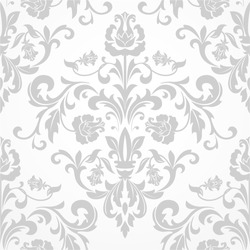 Wallpaper in the style of Baroque. A seamless vector background. Gray and white texture.