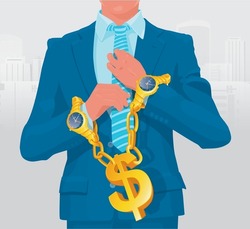 Dollar slave. Economist, businessman. Business concept creative illustration. Finance management. 
