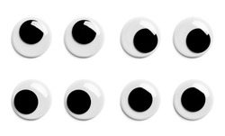 Various Pairs of Googly Eyes Isolated on White Background.