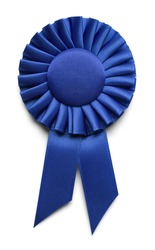 Blue Fabric Award Ribbon with Copy Space Isolated on White Background.