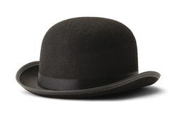 Black Bowler Hat Side View Isolated on White Background.