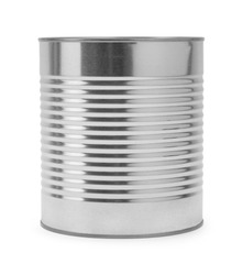 Large Tin Can Side View Isolated on White Background.