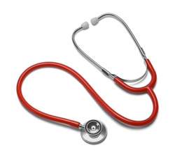 Red Curled Stethoscope Isolated on White Background.