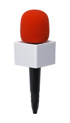 Media Journalist Microphone With Copy Space Cut Out on White Background.