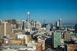 Aerial cityscape view of San Francisco, California, USA. San Francisco skyline