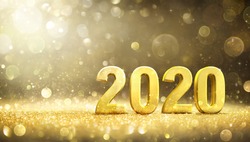 2020 -  New Year Decoration With 3d Golden Number - Contain 3d Rendering