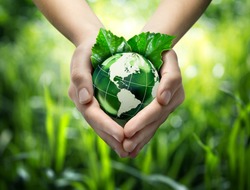 Green planet in your heart hands - usa - environment concept 