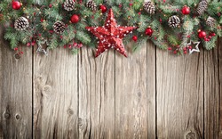 Christmas Fir Tree On Wooden Background
