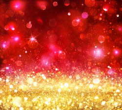 Christmas Bokeh - Gold Glitter With Shining Red Backdrop