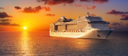 Cruise At Sunset In Ocean
