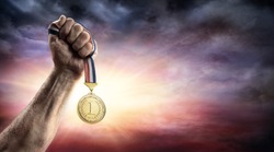 Medal Of First Place In Hand - Victory Concept - Medal 3d Render