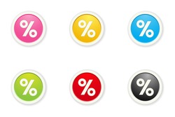 the set of glossy buttons with percent pictogram / the discount button set / the sale button collection
