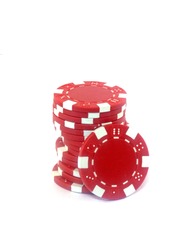 Red poker chips isolated on white background