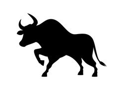 Black bull silhouette icon vector. Black buffalo silhouette icon isolated on a white background. Ox silhouette clip art