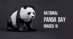 National Panda Day stock images. Panda bear plastic toy on a black background stock images. Panda Day Poster, March 16. Important day