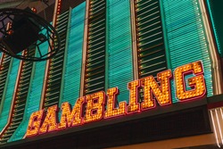 Las Vegas gambling bright sign at the Fremont Street, Downtown Las Vegas, Nevada, United States of America, North America.